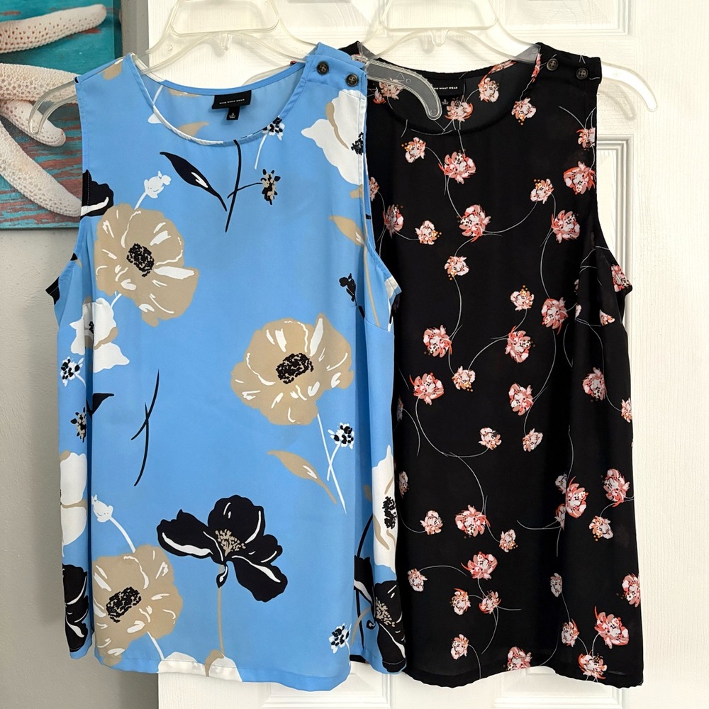Who What Wear Floral Sleeveless Blouses - Blue and Black